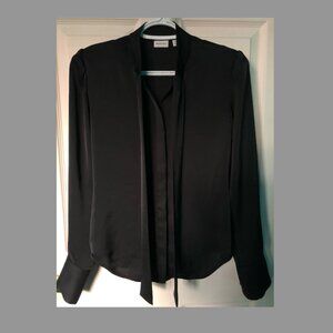 Aritzia Babaton CASTEEL BLOUSE 2XS Black Tie-Neck Blouse